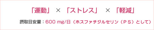 運動×ストレス×軽減、摂取目安量600mg/日（ホスファチジルセリンとして）