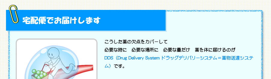 zւł͂܂
̌_Jo[ĕKvȎɁ@KvȏꏊɁ@Kvȗʂ@̂ɓ͂̂DDSiDrug Delivery System hbOfo[VXe򕨑BVXejłB