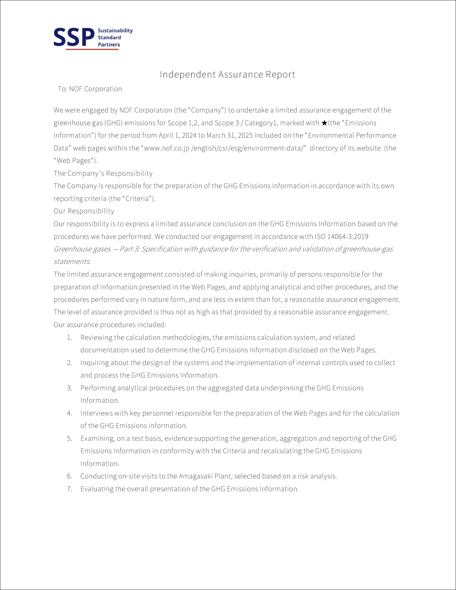 Independent Assurance Report