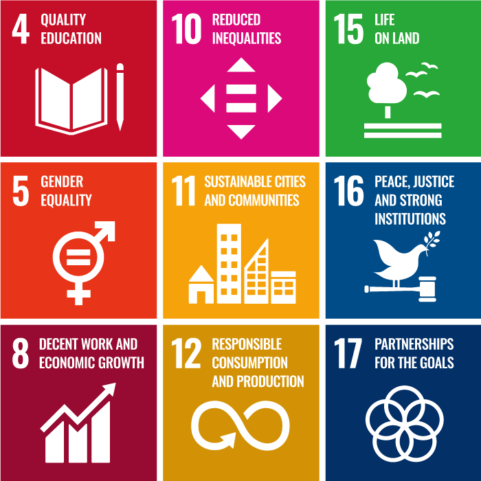 It is the logo of the fourth, fifth, eighth, tenth, eleventh, twelfth, fifteenth, sixteenth and seventeenth of the seventeen SDG goals.
